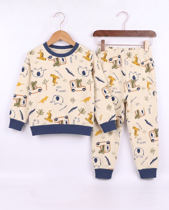 17506 Araba Baskılı Sıfır Yaka Pijama Takımı İND