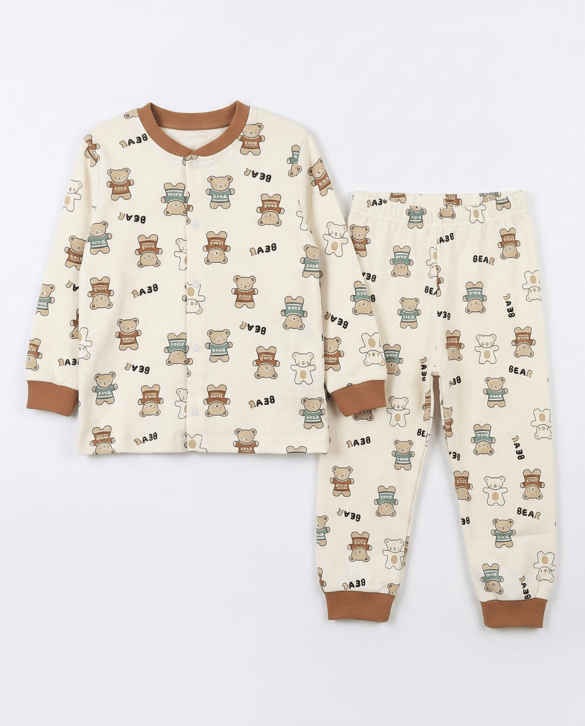 17525 Bear Çıtçıtlı Pijama Takımı KAHVE