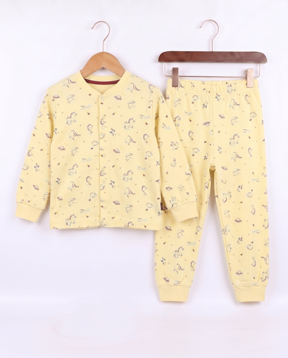 17554 Deniz Atı Baskılı Çıtçıtlı Pijama Takımı SARI