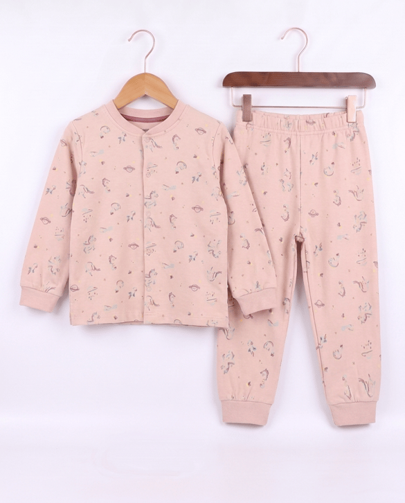 17554 Deniz Atı Baskılı Çıtçıtlı Pijama Takımı PEMBE