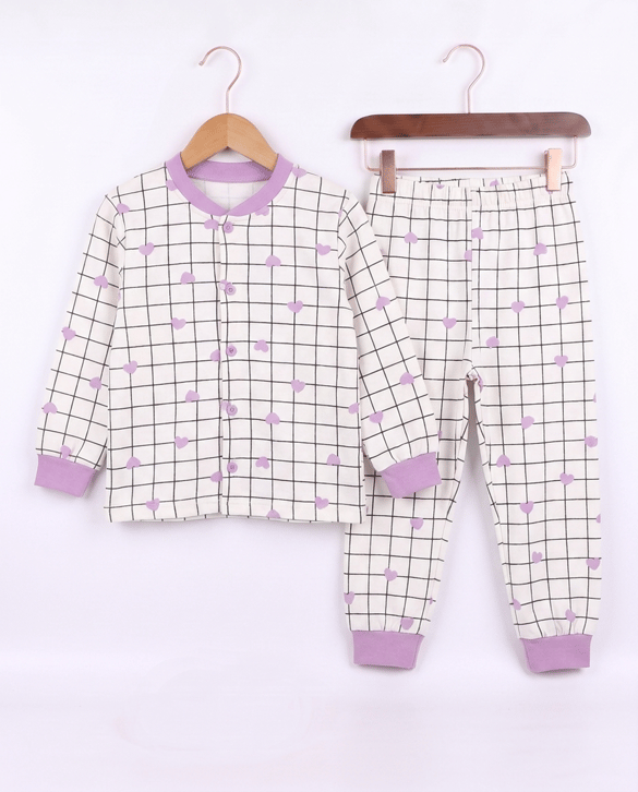 17556 Kalp Baskılı Çıtçıtlı Pijama Takımı LİLA