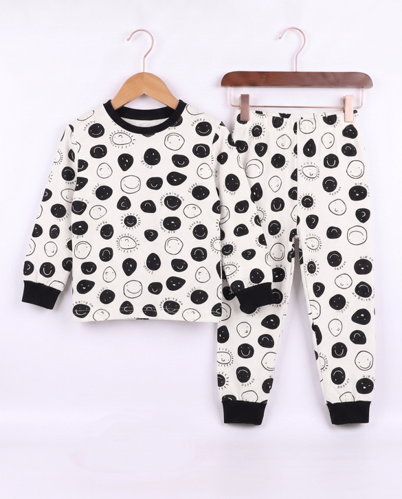 17558 Smiles Baskılı Sıfır Yaka Pijama Takımı LACIVERT