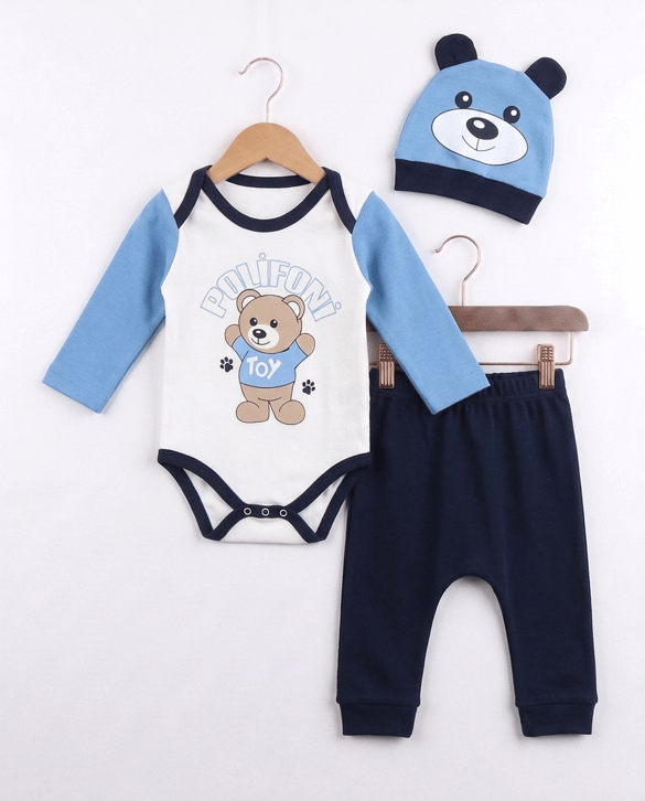 1860 Baskılı Toybear Üçlü Takım MAVİ