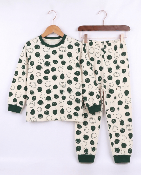 19098 Smiles Baskılı Sıfır Yaka Pijama Takımı YEŞİL
