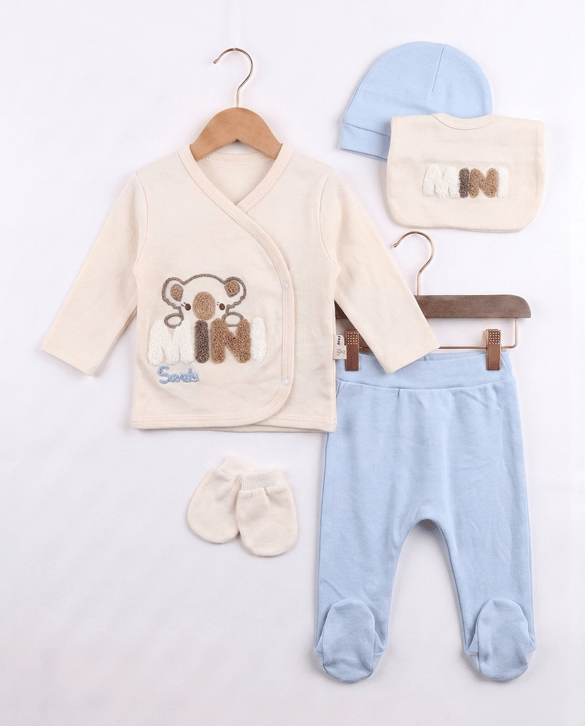 2093 Mini Koala Beşli Erkek Bebek Zıbın Takım MAVİ