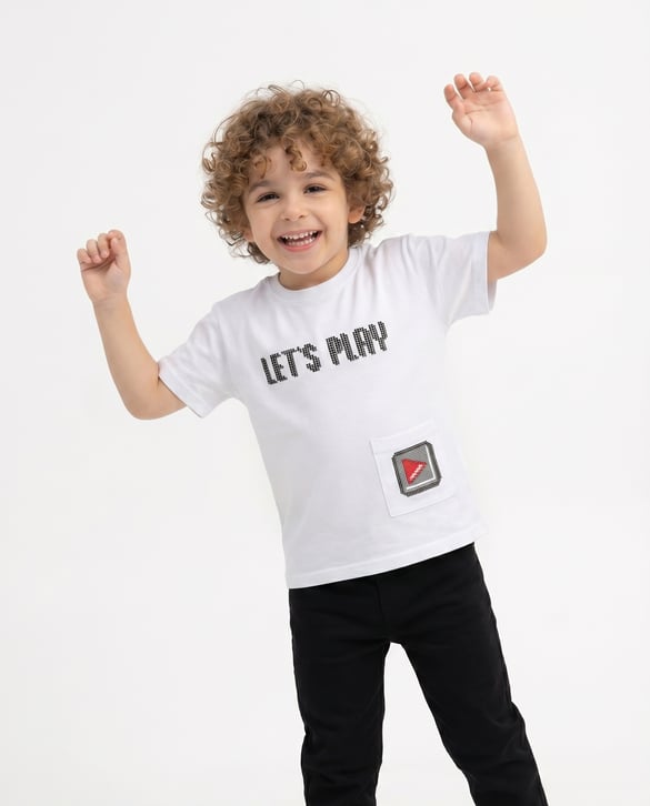 2264433 Lets Play Baskılı Erkek Çocuk T-Shirt BEYAZ
