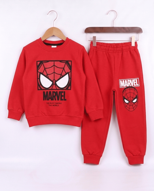 2408-14 Spiderman  Baskılı İkili Erkek Takım KIRMIZI