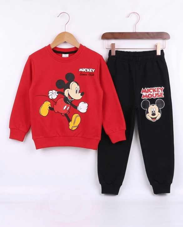 2408-18 Mickey Baskılı İkili Takım KIRMIZI