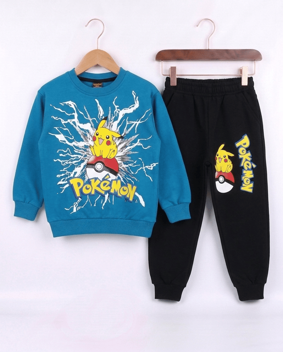 2408-6 Pikachu Baskılı İikili Erkek Takım MAVİ