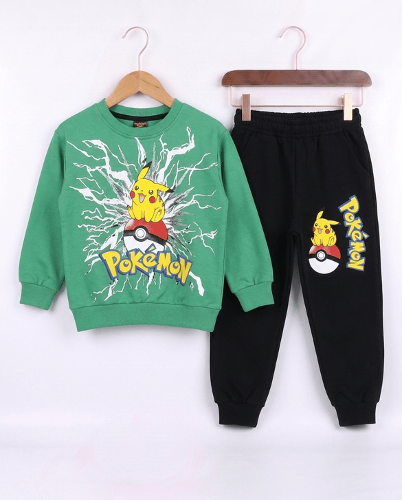 2408-6 Pikachu Baskılı İikili Erkek Takım YEŞİL