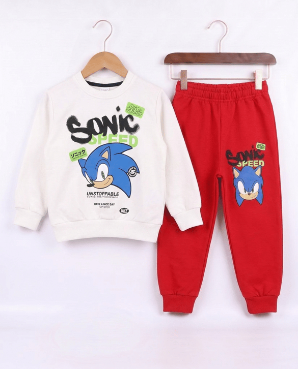 2408-7 Sonic Baskılı İkili Erkek Takım BEYAZ