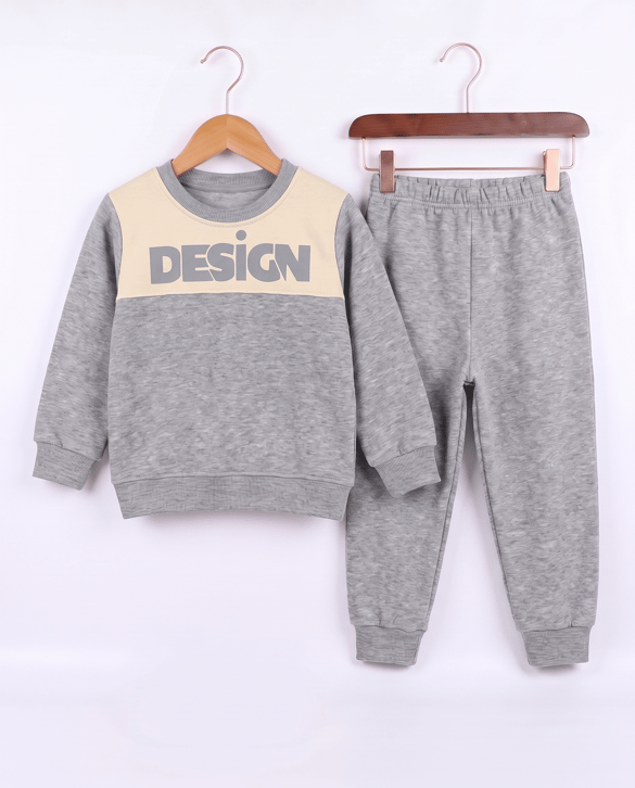 2425 Design Baskılı İkili Erkek Çocuk Takım GRİ