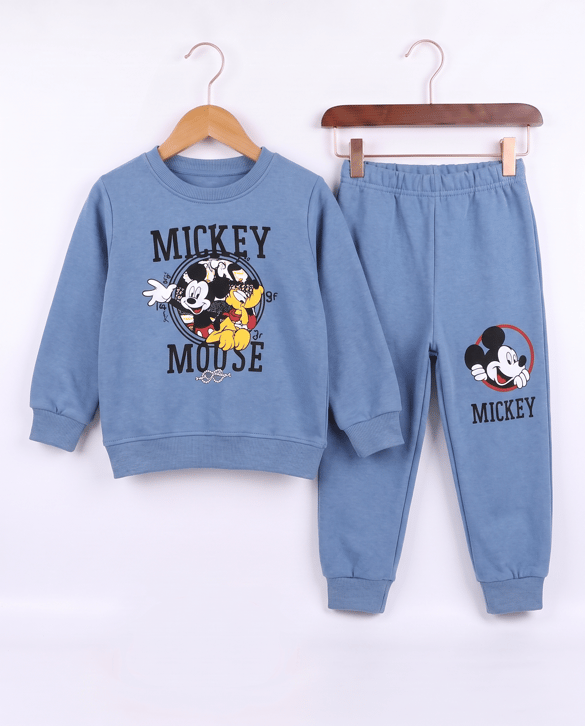 2455 Mickey Mouse Baskılı Şardonlu İkili Erkek Çocuk Takım MAVİ