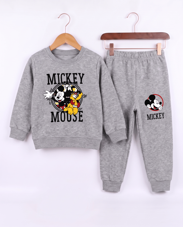 2455 Mickey Mouse Baskılı Şardonlu İkili Erkek Çocuk Takım GRİ