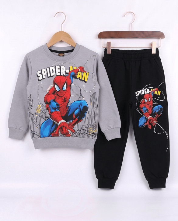 261076 Spiderman Baskılı Erkek Takım GRİ