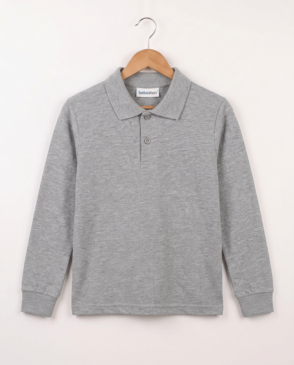 2626-6 Polo Yaka Okul Lakost Sweat (XS - L BEDEN) GRİ