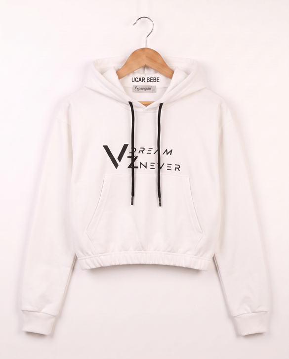 3013 İki İplik Dream Never Kapişonlu Sweat BEYAZ