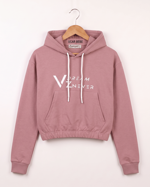 3013 İki İplik Dream Never Kapişonlu Sweat PUDRA