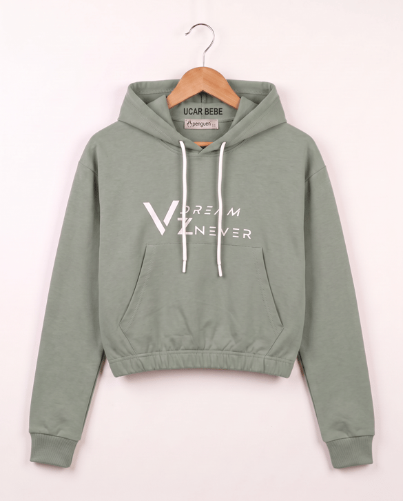 3013 İki İplik Dream Never Kapişonlu Sweat YEŞİL