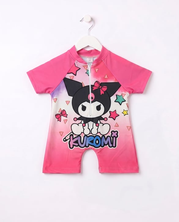 3104-13 Kuromi Baskılı Fermuarlı Tulum Mayo PEMBE
