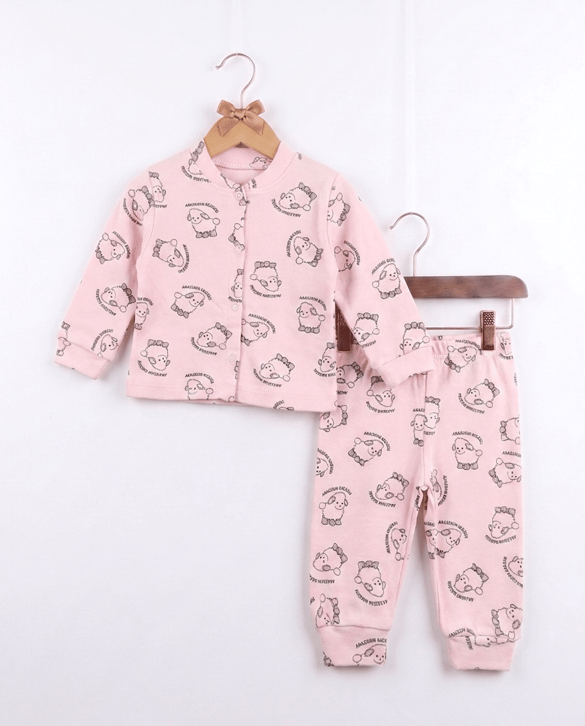 3110 Kuzu Desenli Çıtçıtlı 2'Li Takım PEMBE