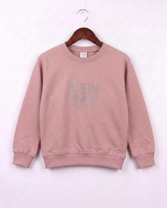 3934 Up Taşlı İşlemeli Kız Sweat GÜLK