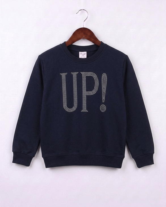 3934 Up Taşlı İşlemeli Kız Sweat LACIVERT