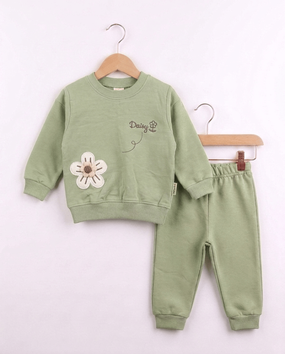 4938 Çiçek Desenli İkili Kız Bebe Takım YEŞİL