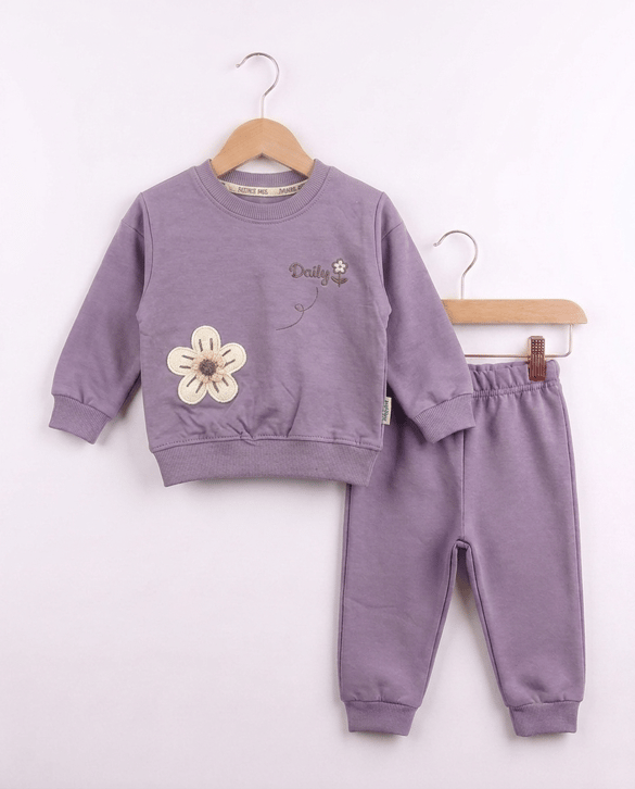4938 Çiçek Desenli İkili Kız Bebe Takım MOR