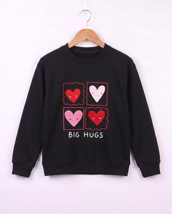 5324 Big Bugs Kalp Nakışlı Ve Baskılı Sweat SİYAH