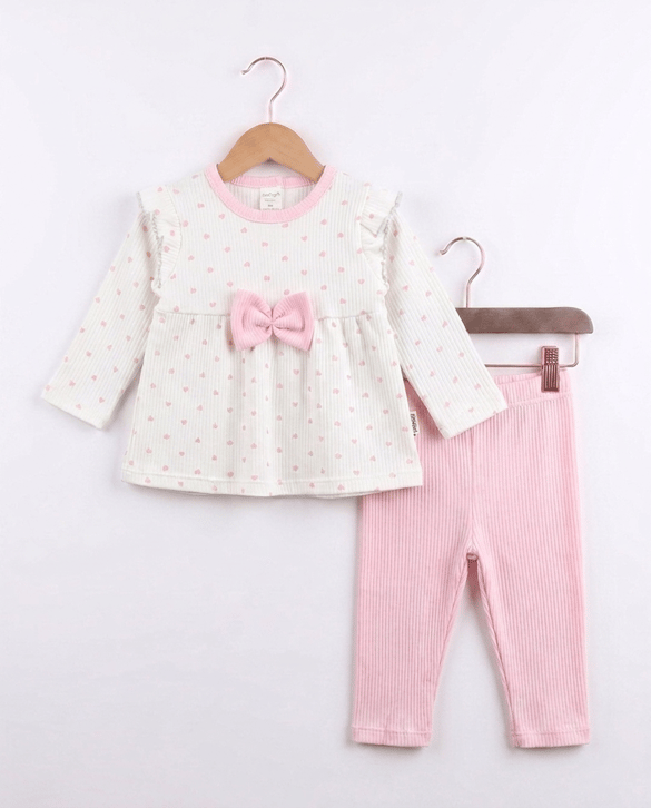6029 Simli Kalp Desenli İkili Bebe Takım PEMBE