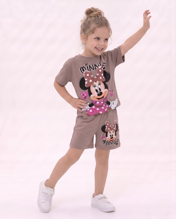 6594 Minnie Baskılı Kız Çocuk Şortlu İkili Takım GÜLK
