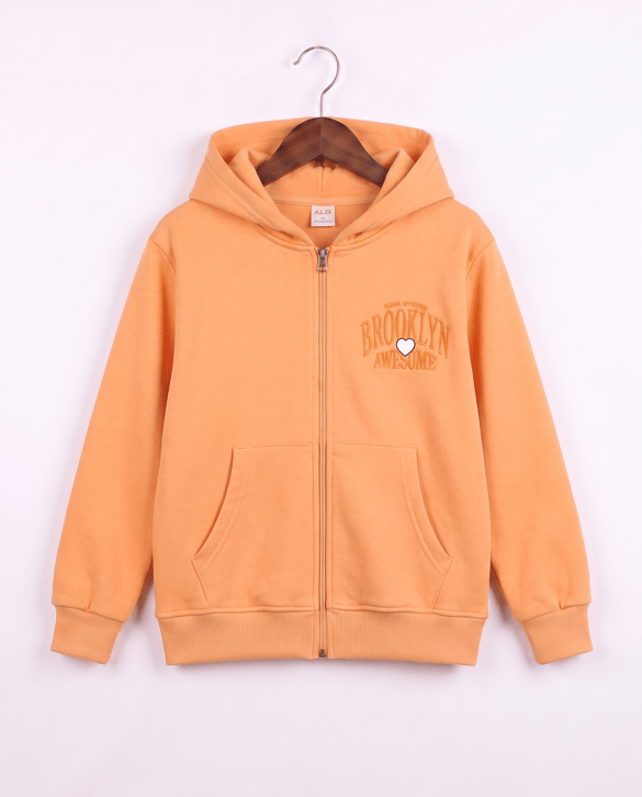 7264356 Brooklyn Nakışlı Fermuarlı Sweat TURUNCU