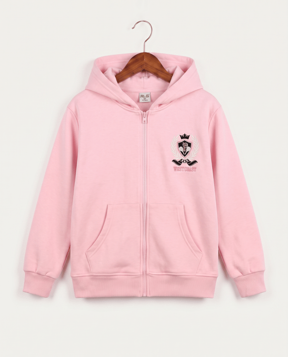 8264265 West Coast Nakışlı Fermuarlı Üç İplik Şardonlu Sweat PEMBE