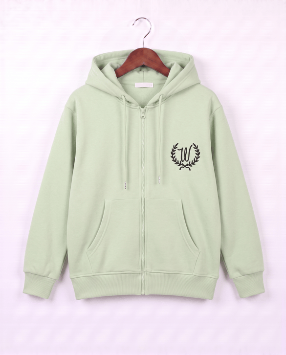8264266 W Nakışlı Üç Ülik Şardonlu Fermuarlı Sweat YEŞİL