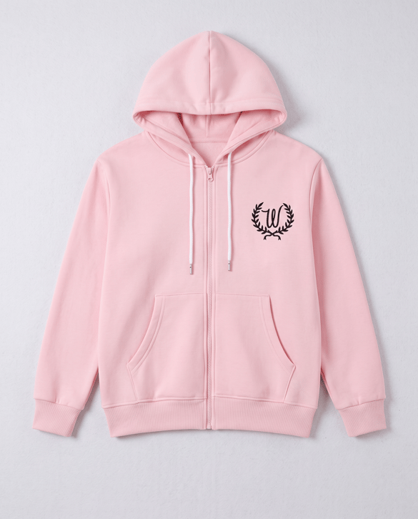 8264266 W Nakışlı Üç Ülik Şardonlu Fermuarlı Sweat PEMBE