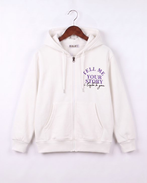 8264342 Tell Me Your Story Baskılı Fermuarlı Üç İplik Şardonlu Sweat KREM