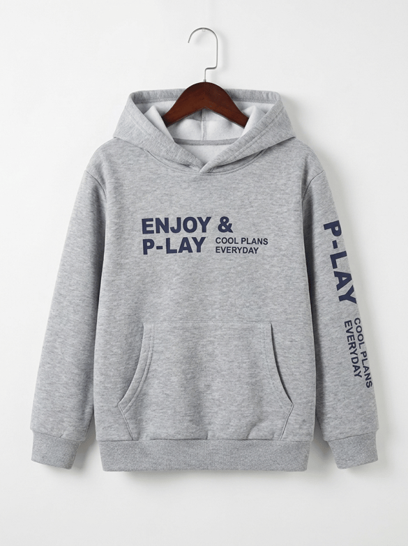 8264365 En Joy Baskılı Kapişonlu Üç İplik Şardonlu Sweat GRİ