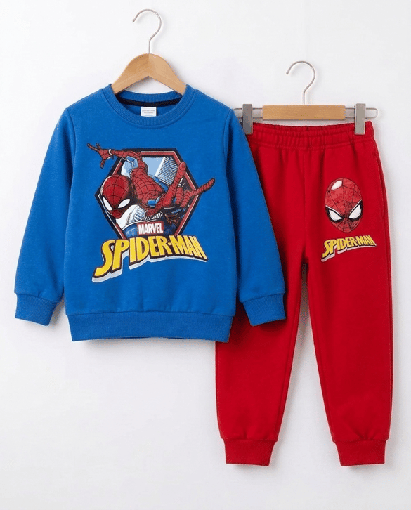 001104 Üç İplik Spiderman Baskılı Erkek Takım MAVİ