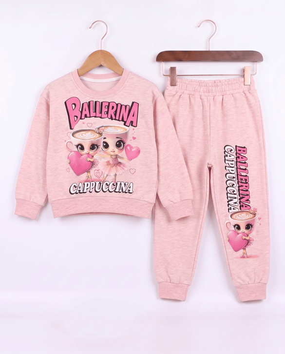 002006 Balerina Desenli Çocuk Takım PEMBE