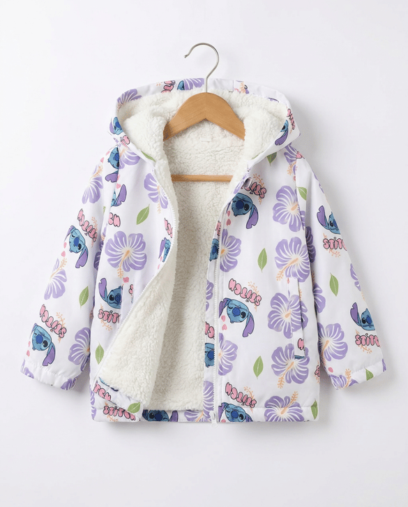 002211 STITCH Baskılı Yağmurluk Kürklü Mont BEYAZ