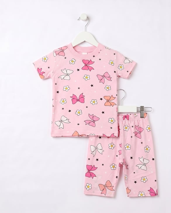 00504-15 Fiyonk Desenli Kız Çocuk Takım PEMBE