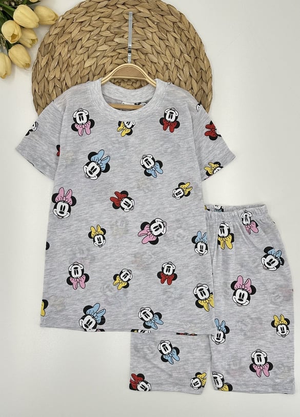 00504-2 Minnie Mouse Desenli Kız Çocuk Takım GRİ