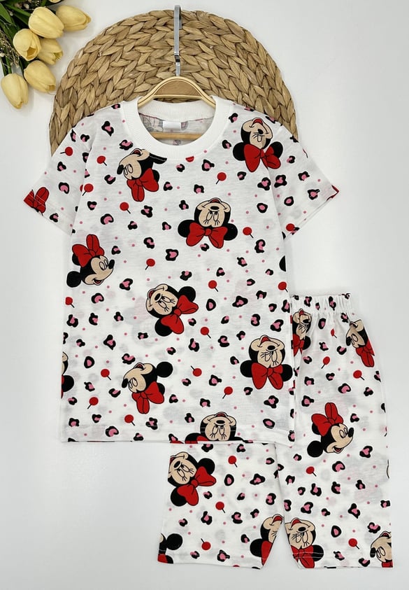 00504-8 Minnie Mouse Desenli Kız Çocuk Takım BEYAZ