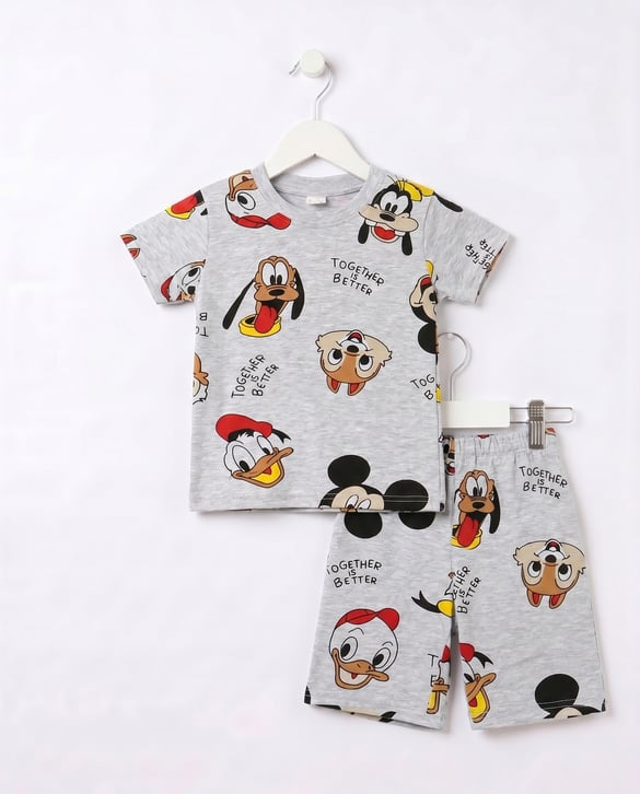 00505-15 Mickey Mouse Baskılı Erkek Takım GRİ