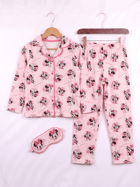 008023 Göz Bantlı Küçük Minnie Desenli Pijama Takımı PEMBE