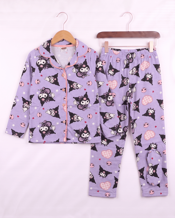 008025 Göz Bantlı Kuromi Desenli Pijama Takımı LİLA