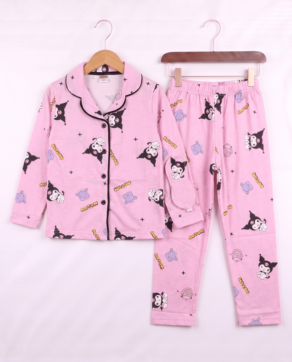 008039 Autum Yazılı Kuromi Desenli Pijama Takımı PEMBE