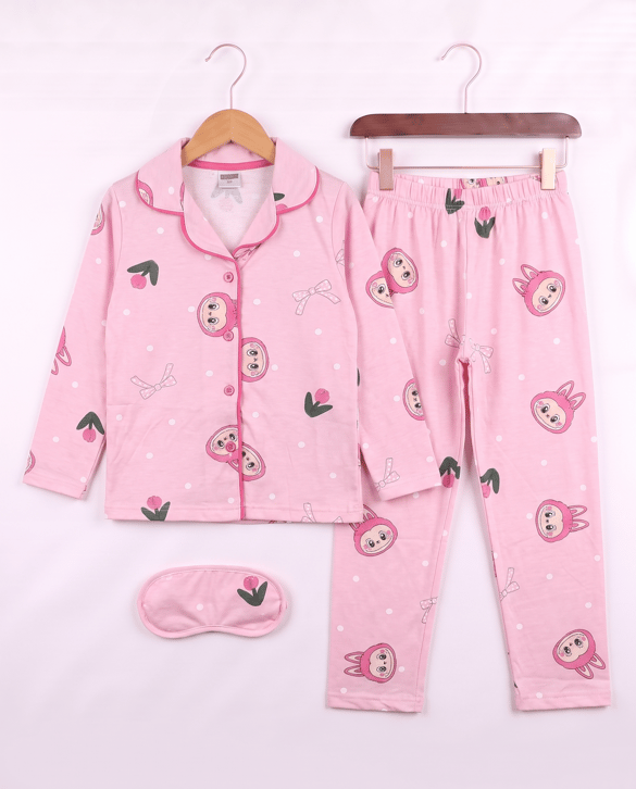 008043 Lale Labubu Desenli Pijama Takımı PEMBE
