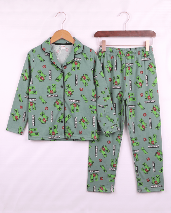 008046 Minecraft Desenli Pijama Takımı YEŞİL